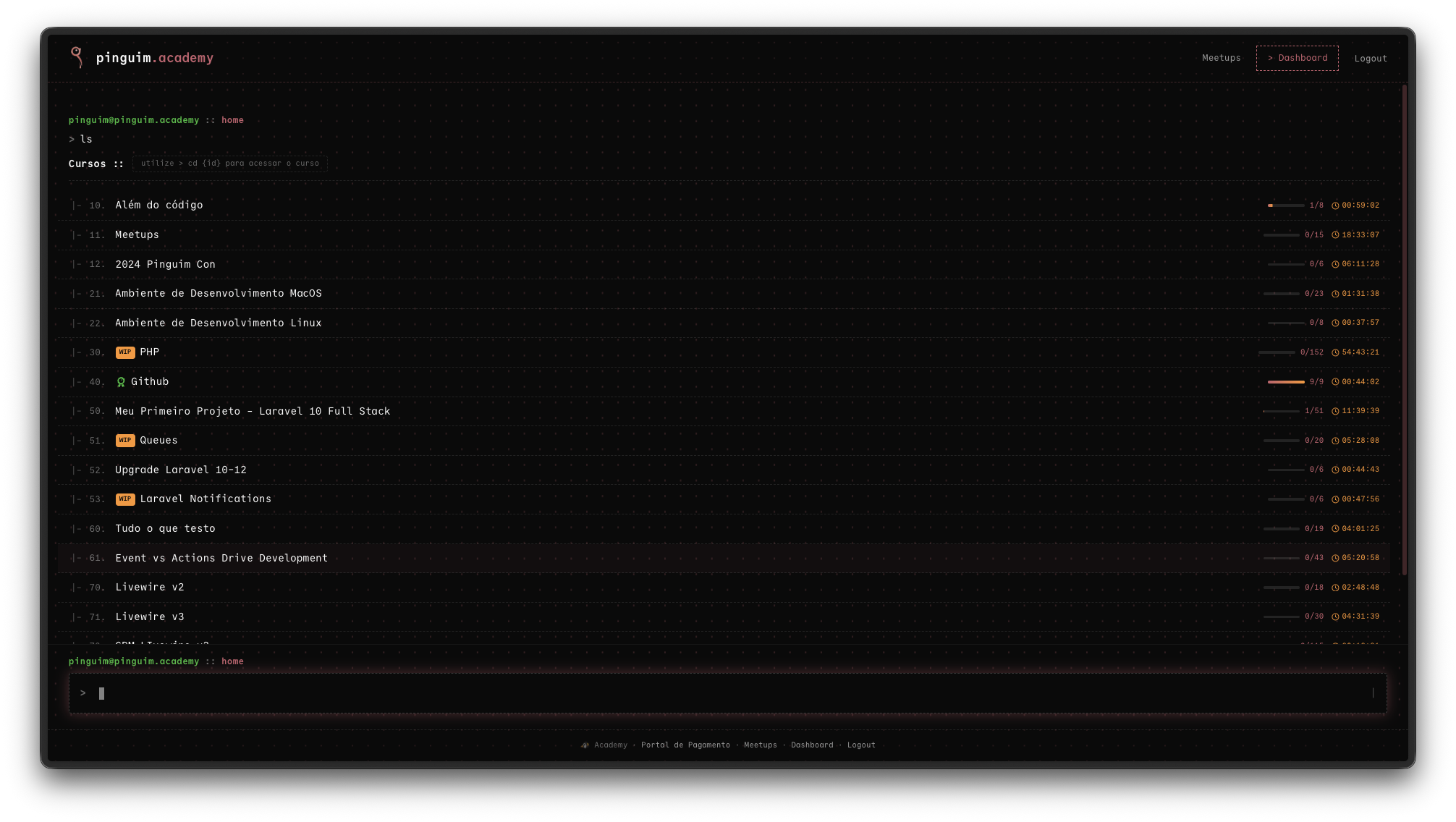 Terminal da Pinguim Academy